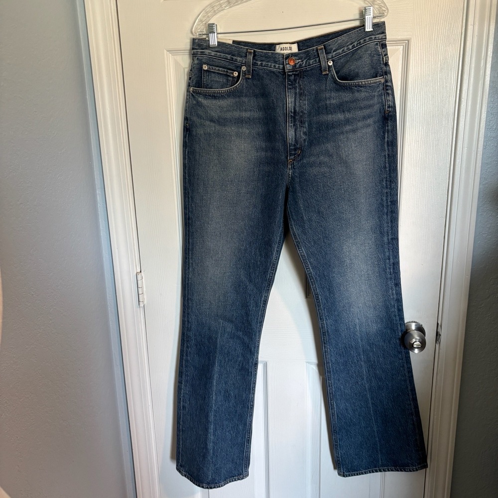 NEW AGOLDE Women 100% Organic Cotton Vintage High Rise Flare Medium Wash Jean 32 - Picture 2 of 16